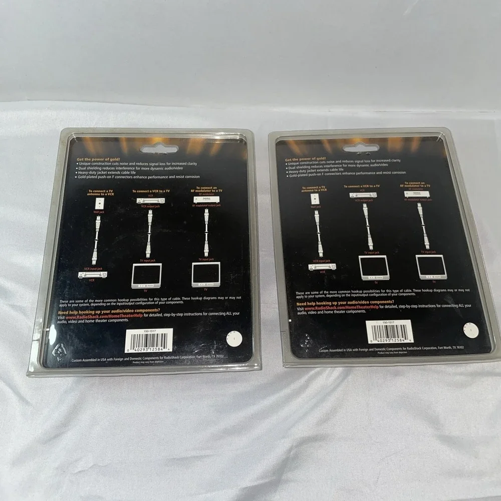 Lot of 2 RadioShack Gold Series Coaxial Video Cable 15-1517 Push-on F Connectors